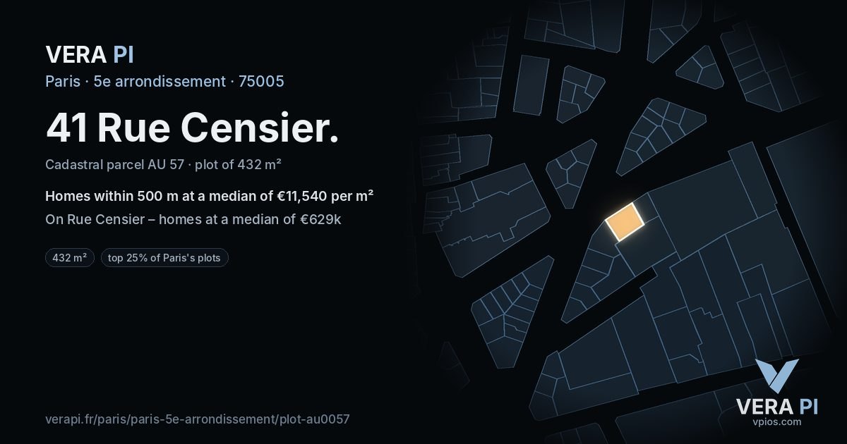 41 Rue Censier, 5e arrondissement at night – the plot lit, the parcels around coloured by the prices near them