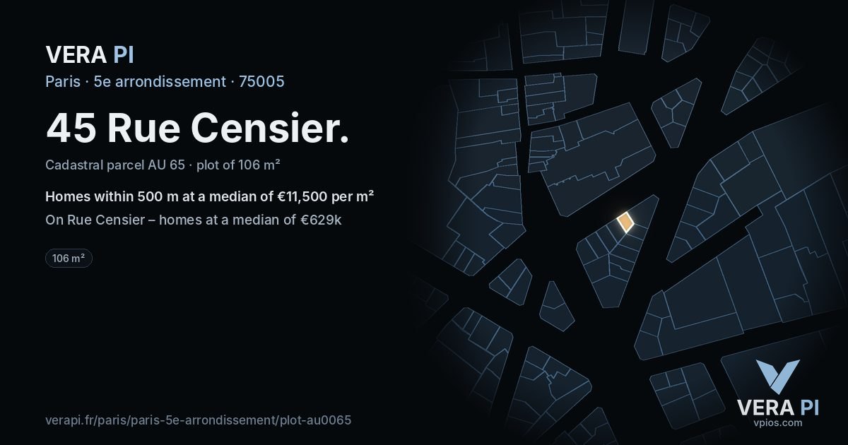 45 Rue Censier, 5e arrondissement at night – the plot lit, the parcels around coloured by the prices near them