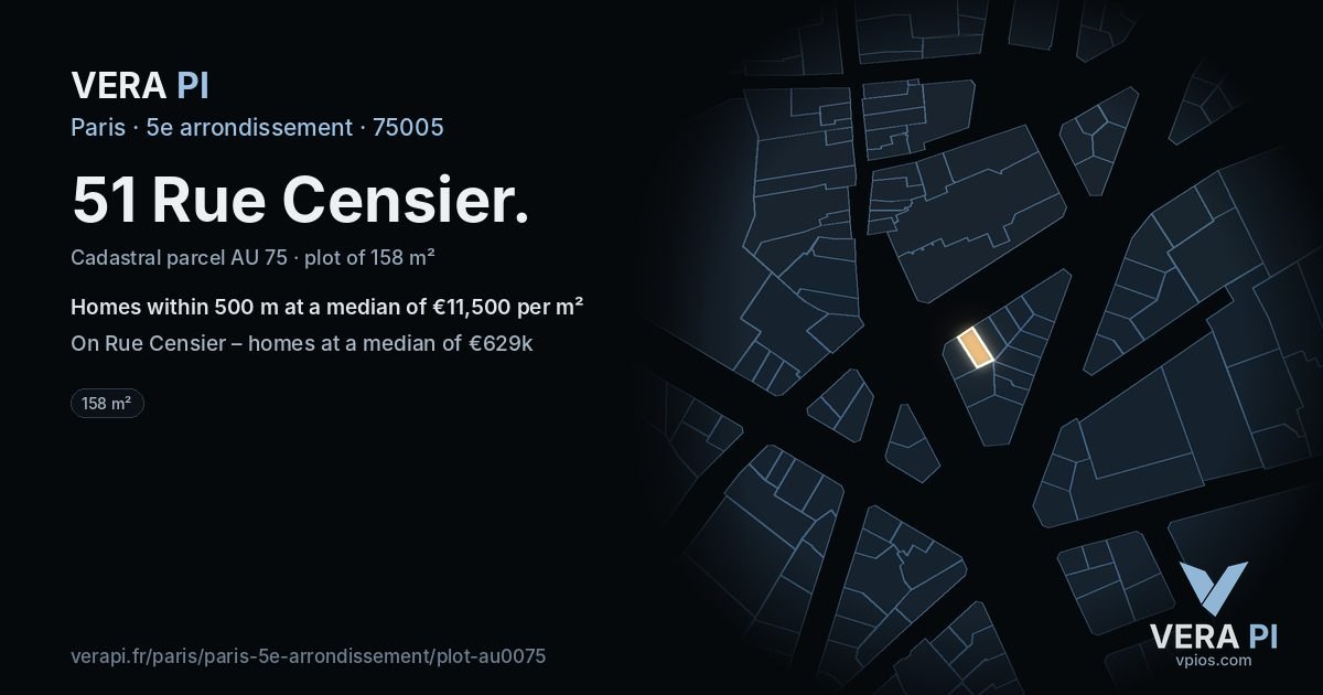 51 Rue Censier, 5e arrondissement at night – the plot lit, the parcels around coloured by the prices near them