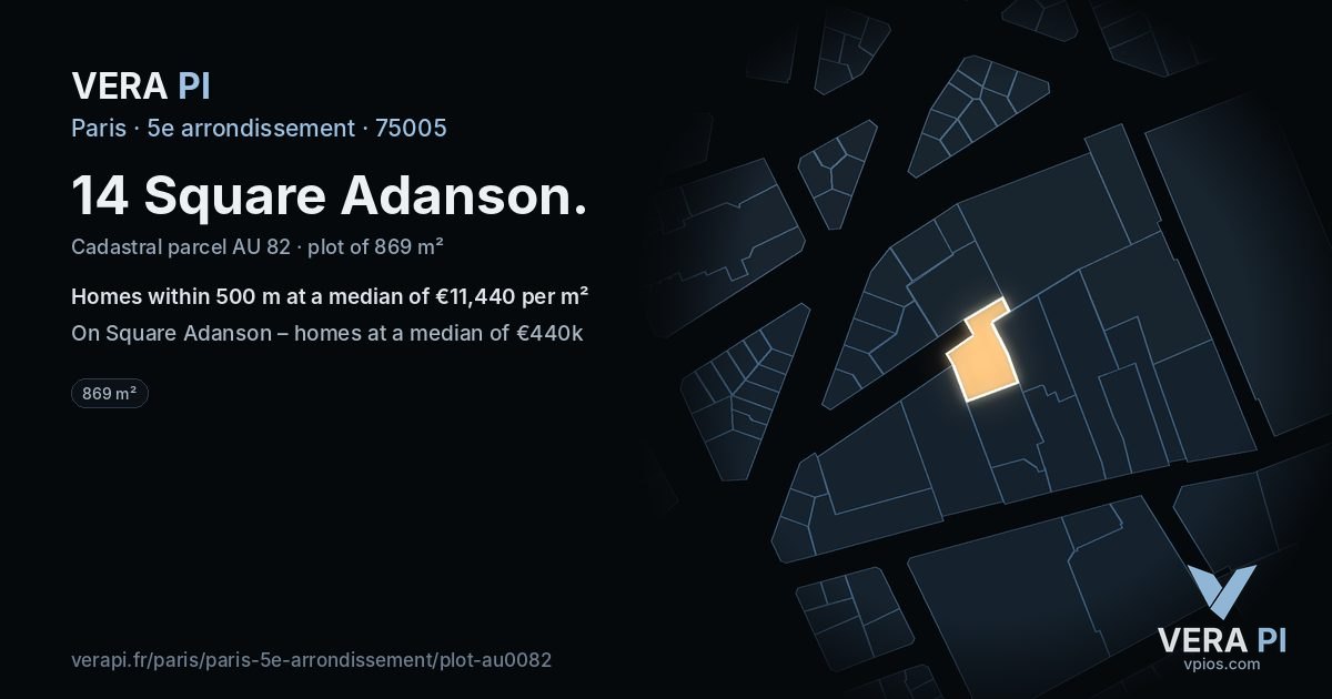 14 Square Adanson, 5e arrondissement at night – the plot lit, the parcels around coloured by the prices near them