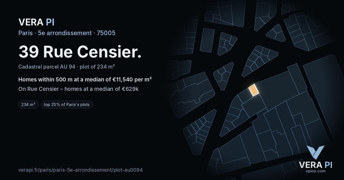 39 Rue Censier, 5e arrondissement at night – the plot lit, the parcels around coloured by the prices near them