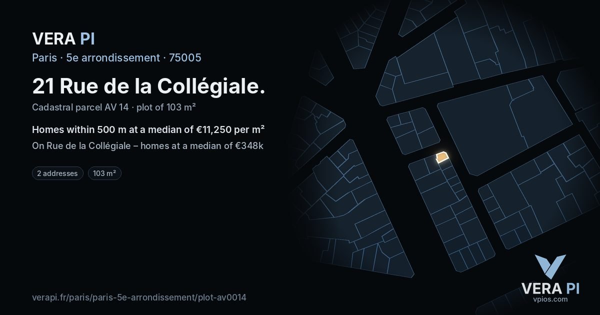 21 Rue de la Collégiale, 5e arrondissement at night – the plot lit, the parcels around coloured by the prices near them