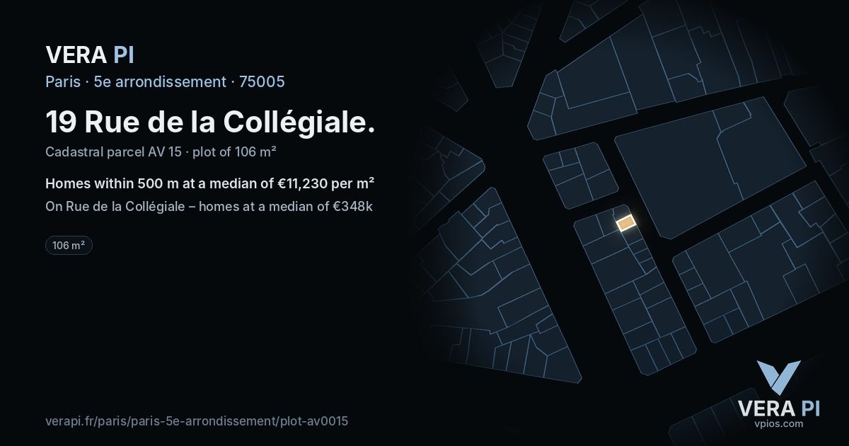 19 Rue de la Collégiale, 5e arrondissement at night – the plot lit, the parcels around coloured by the prices near them