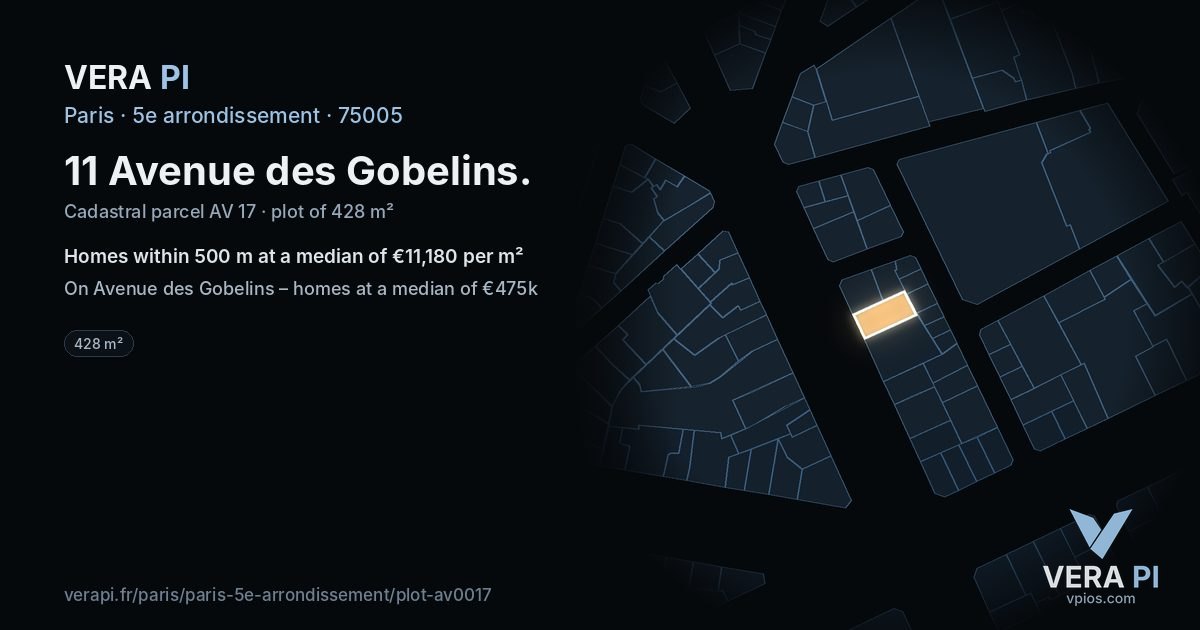 11 Avenue des Gobelins, 5e arrondissement at night – the plot lit, the parcels around coloured by the prices near them