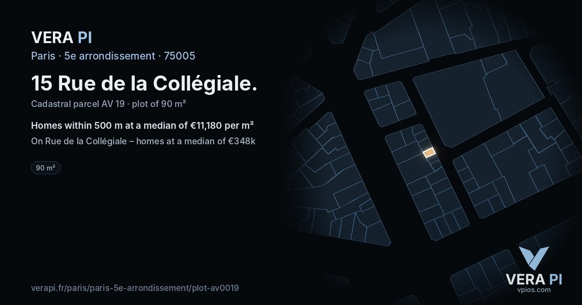 15 Rue de la Collégiale, 5e arrondissement at night – the plot lit, the parcels around coloured by the prices near them