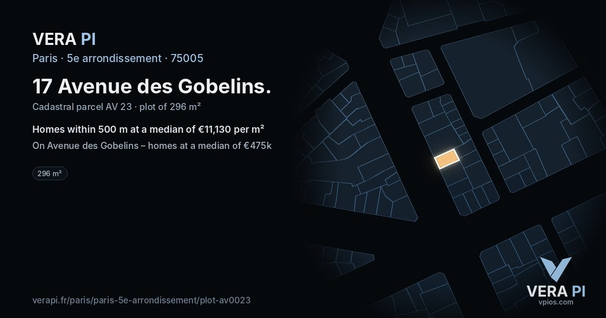 17 Avenue des Gobelins, 5e arrondissement at night – the plot lit, the parcels around coloured by the prices near them
