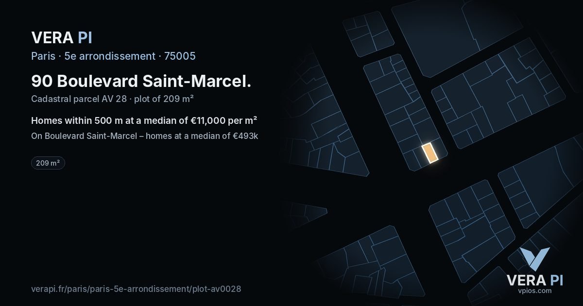 90 Boulevard Saint-Marcel, 5e arrondissement at night – the plot lit, the parcels around coloured by the prices near them