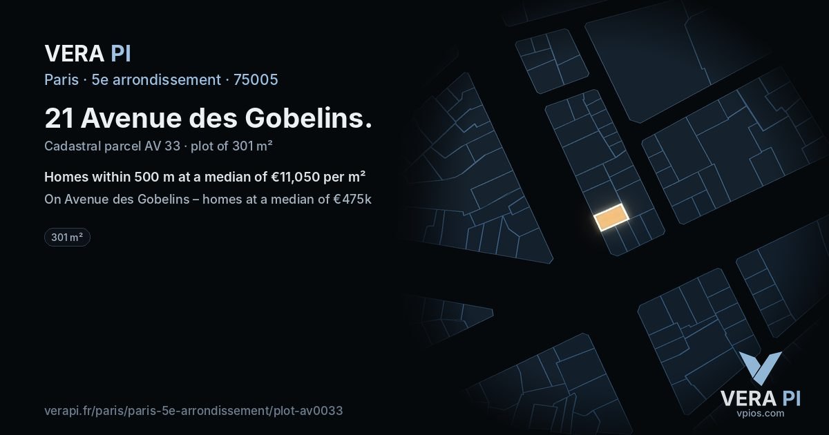 21 Avenue des Gobelins, 5e arrondissement at night – the plot lit, the parcels around coloured by the prices near them