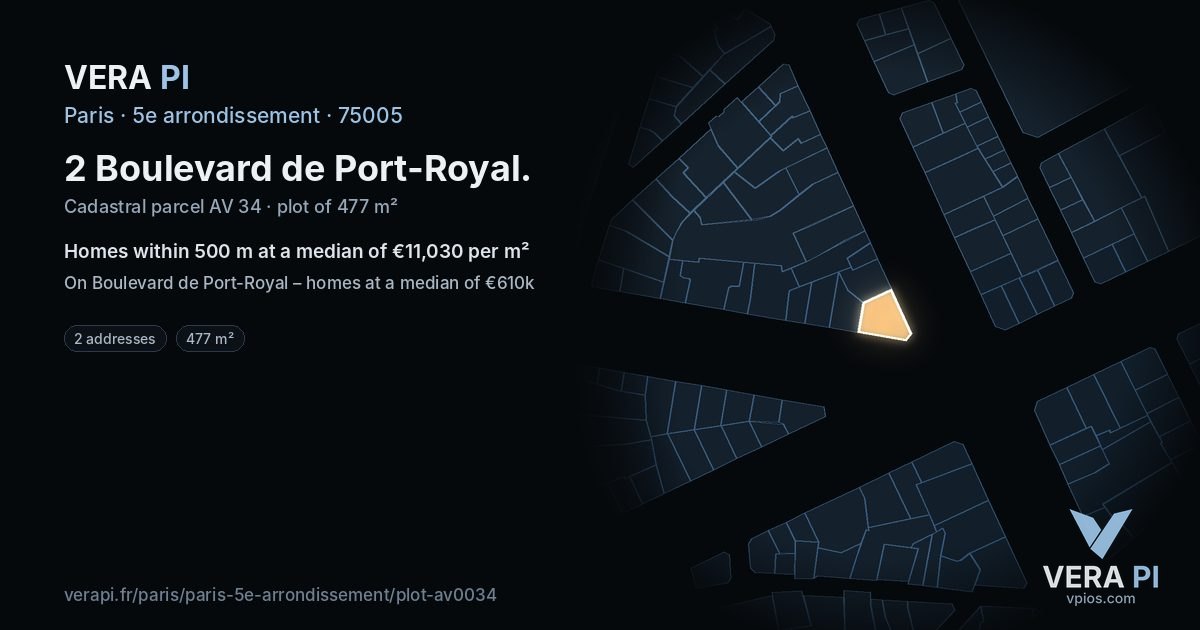 2 Boulevard de Port-Royal, 5e arrondissement at night – the plot lit, the parcels around coloured by the prices near them