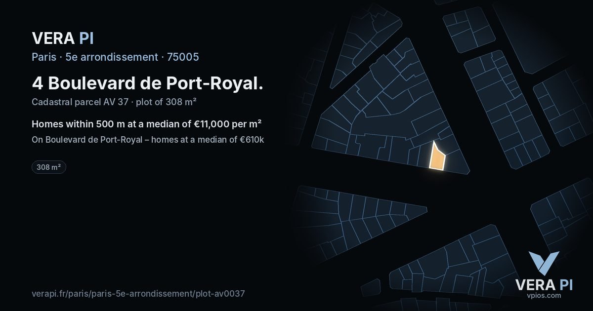 4 Boulevard de Port-Royal, 5e arrondissement at night – the plot lit, the parcels around coloured by the prices near them