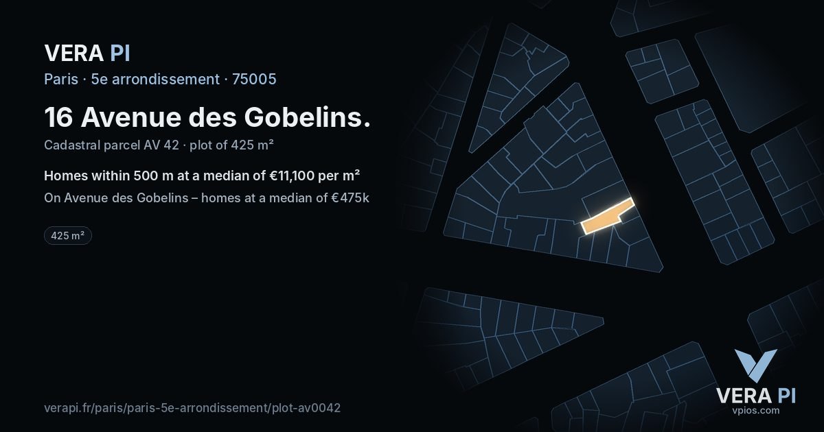 16 Avenue des Gobelins, 5e arrondissement at night – the plot lit, the parcels around coloured by the prices near them