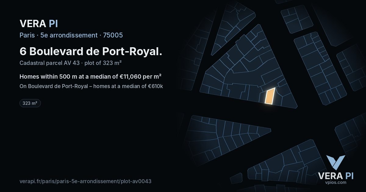 6 Boulevard de Port-Royal, 5e arrondissement at night – the plot lit, the parcels around coloured by the prices near them