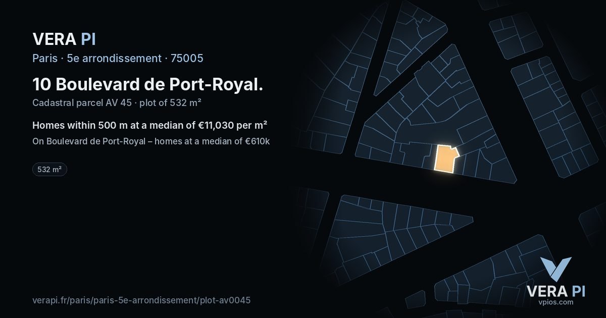 10 Boulevard de Port-Royal, 5e arrondissement at night – the plot lit, the parcels around coloured by the prices near them