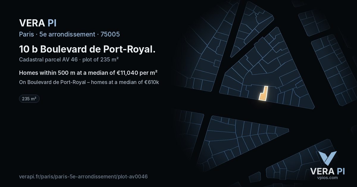 10 b Boulevard de Port-Royal, 5e arrondissement at night – the plot lit, the parcels around coloured by the prices near them