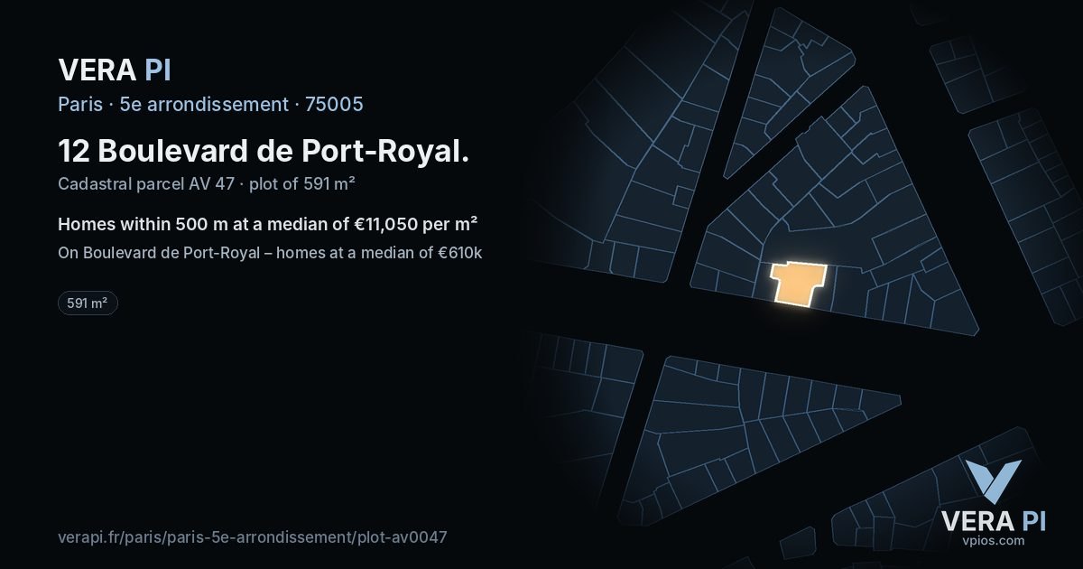 12 Boulevard de Port-Royal, 5e arrondissement at night – the plot lit, the parcels around coloured by the prices near them