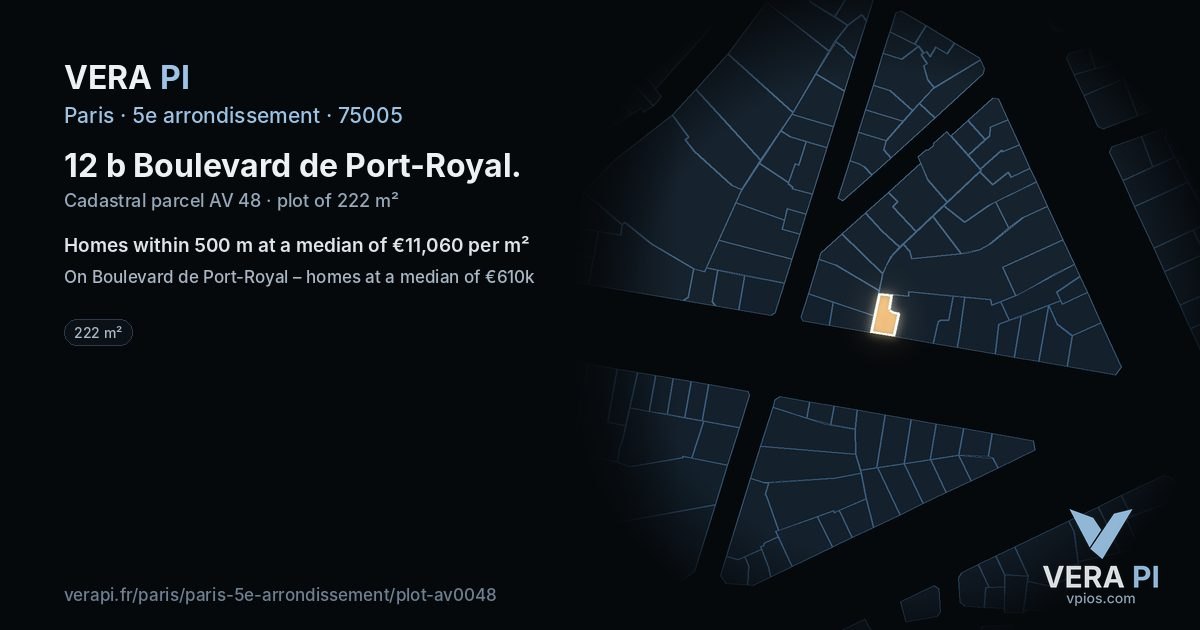 12 b Boulevard de Port-Royal, 5e arrondissement at night – the plot lit, the parcels around coloured by the prices near them