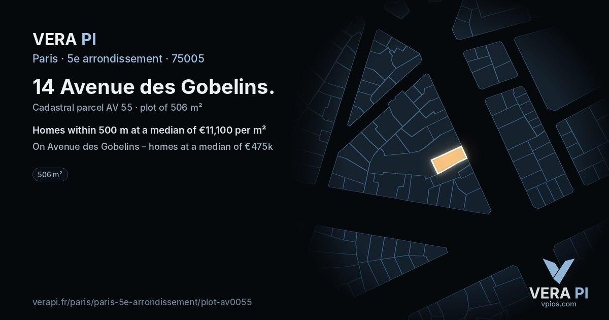 14 Avenue des Gobelins, 5e arrondissement at night – the plot lit, the parcels around coloured by the prices near them