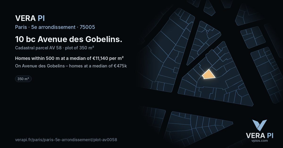 10 bc Avenue des Gobelins, 5e arrondissement at night – the plot lit, the parcels around coloured by the prices near them