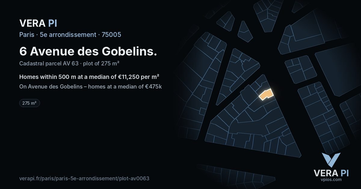 6 Avenue des Gobelins, 5e arrondissement at night – the plot lit, the parcels around coloured by the prices near them