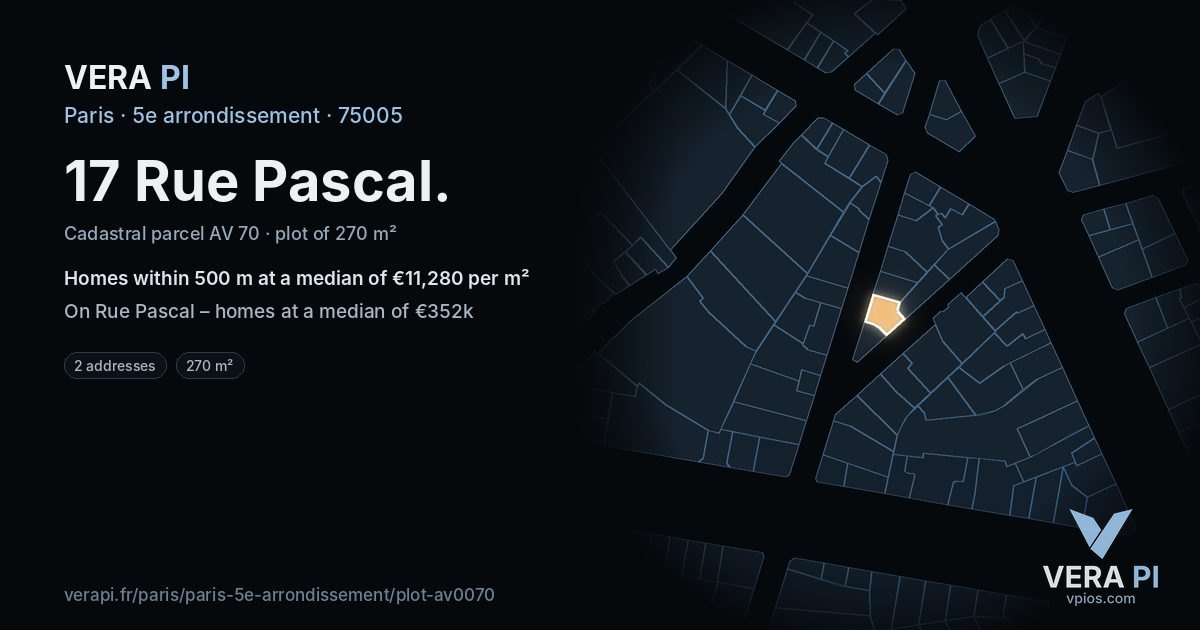 17 Rue Pascal, 5e arrondissement at night – the plot lit, the parcels around coloured by the prices near them
