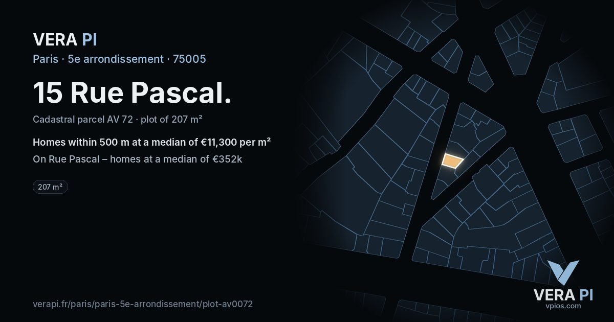 15 Rue Pascal, 5e arrondissement at night – the plot lit, the parcels around coloured by the prices near them
