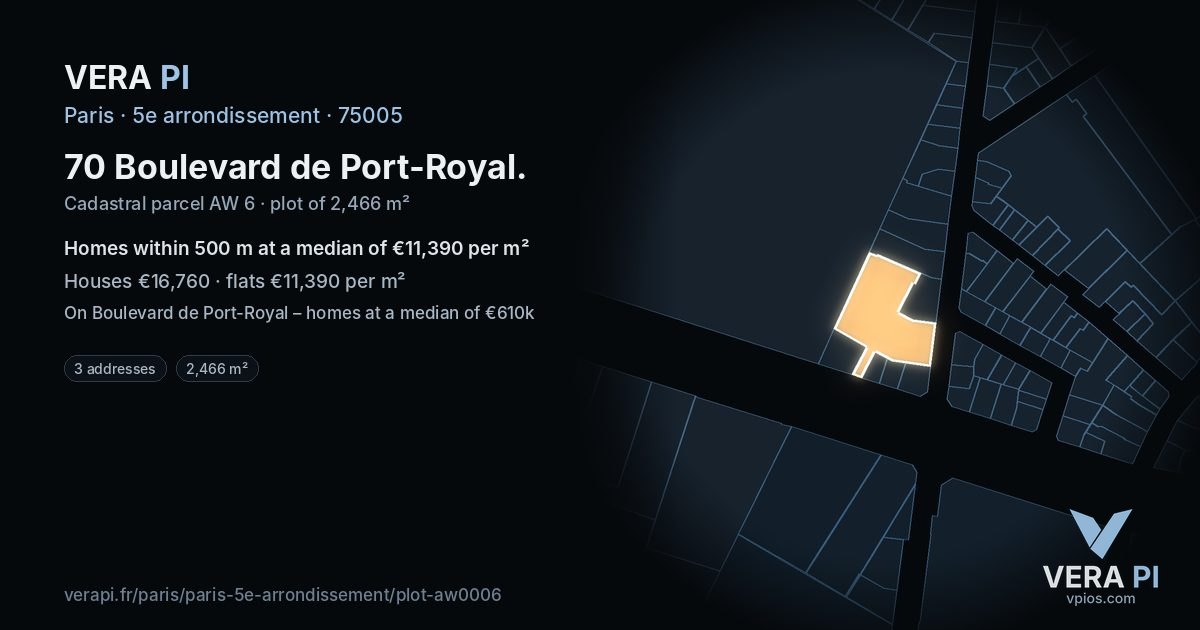 70 Boulevard de Port-Royal, 5e arrondissement at night – the plot lit, the parcels around coloured by the prices near them