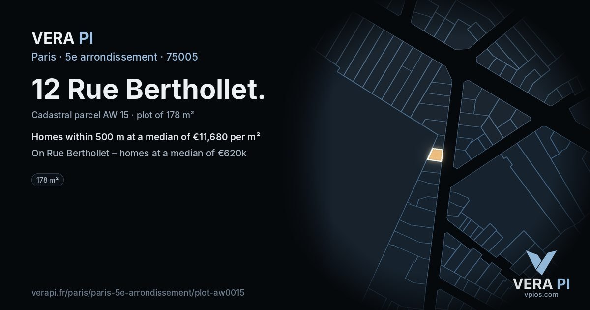 12 Rue Berthollet, 5e arrondissement at night – the plot lit, the parcels around coloured by the prices near them