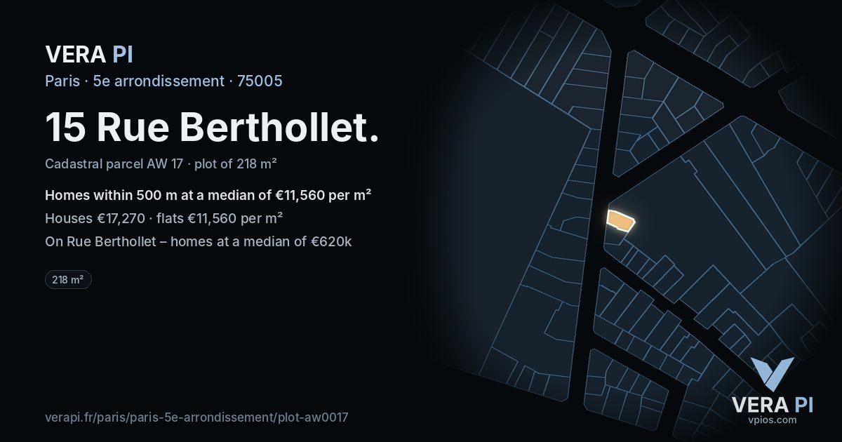 15 Rue Berthollet, 5e arrondissement at night – the plot lit, the parcels around coloured by the prices near them