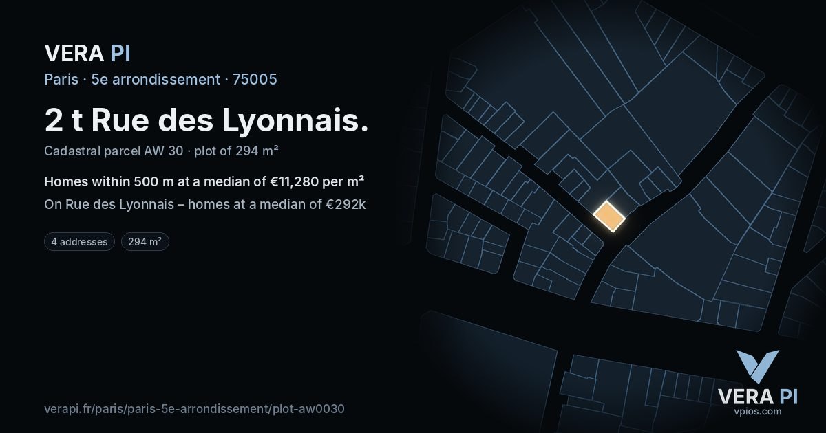 2 t Rue des Lyonnais, 5e arrondissement at night – the plot lit, the parcels around coloured by the prices near them