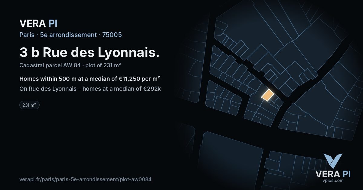 3 b Rue des Lyonnais, 5e arrondissement at night – the plot lit, the parcels around coloured by the prices near them