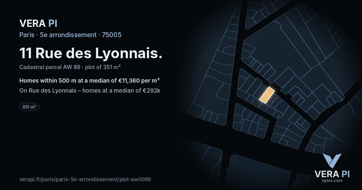 11 Rue des Lyonnais, 5e arrondissement at night – the plot lit, the parcels around coloured by the prices near them