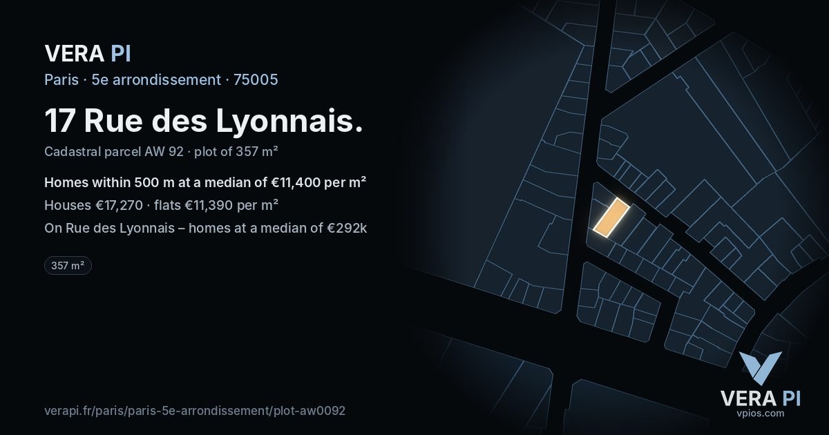 17 Rue des Lyonnais, 5e arrondissement at night – the plot lit, the parcels around coloured by the prices near them