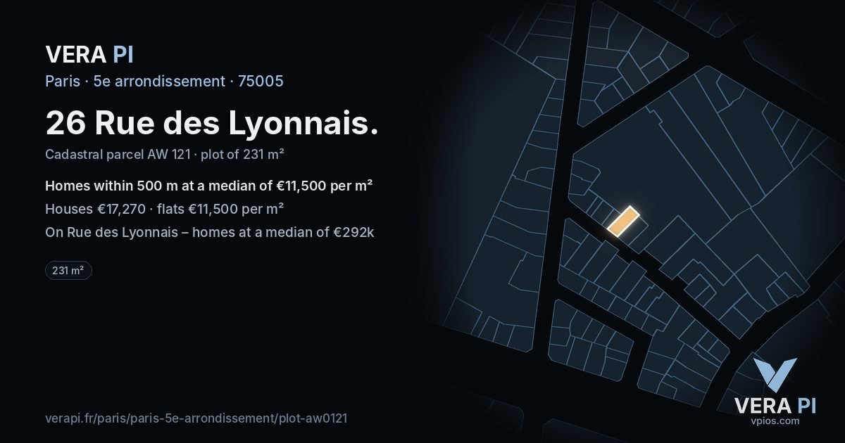 26 Rue des Lyonnais, 5e arrondissement at night – the plot lit, the parcels around coloured by the prices near them