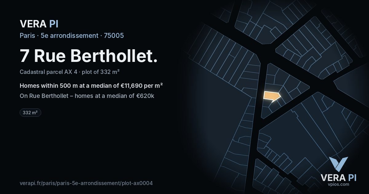 7 Rue Berthollet, 5e arrondissement at night – the plot lit, the parcels around coloured by the prices near them