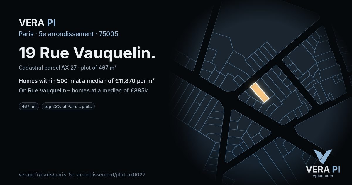 19 Rue Vauquelin, 5e arrondissement at night – the plot lit, the parcels around coloured by the prices near them
