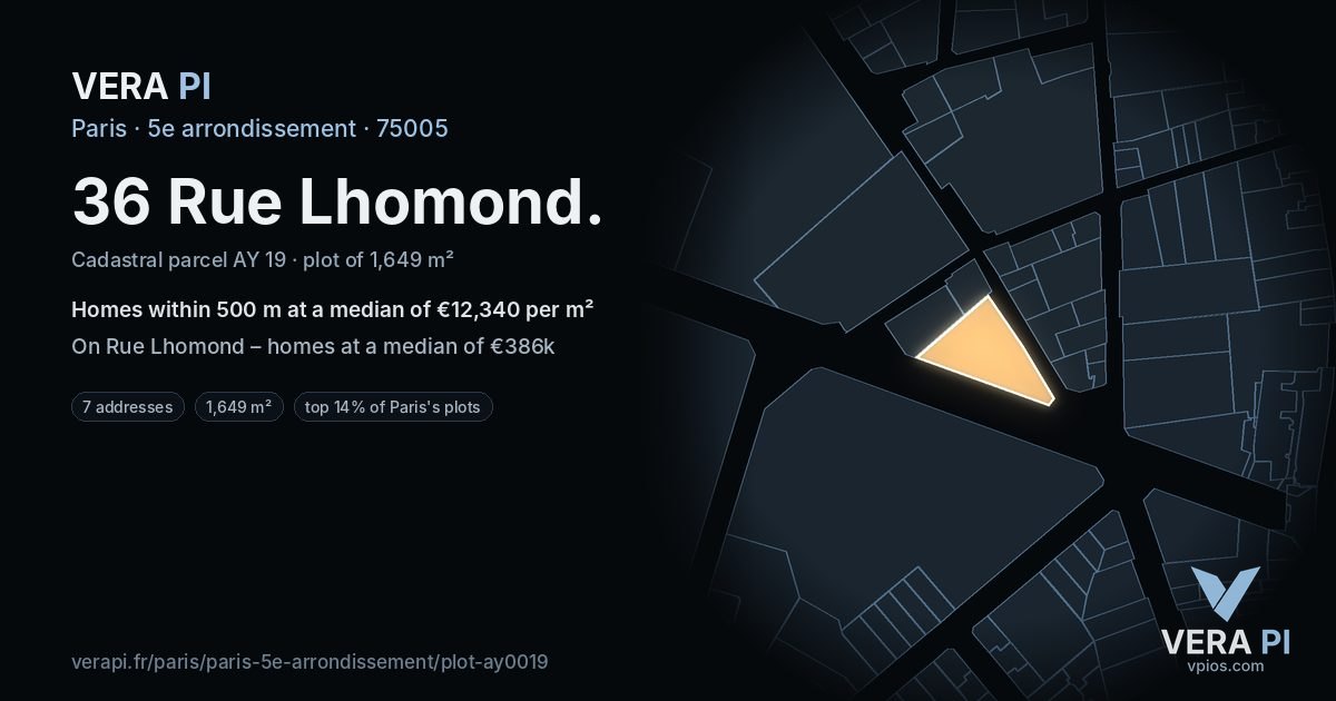 36 Rue Lhomond, 5e arrondissement at night – the plot lit, the parcels around coloured by the prices near them