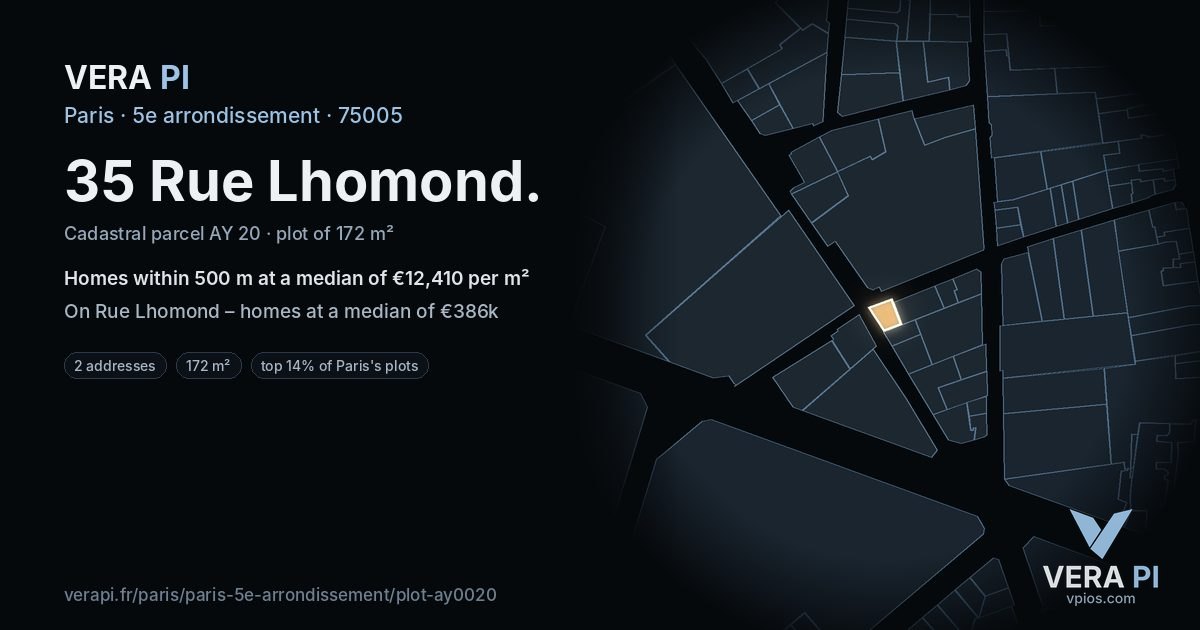 35 Rue Lhomond, 5e arrondissement at night – the plot lit, the parcels around coloured by the prices near them