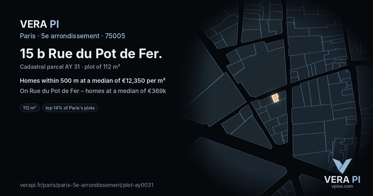 15 b Rue du Pot de Fer, 5e arrondissement at night – the plot lit, the parcels around coloured by the prices near them
