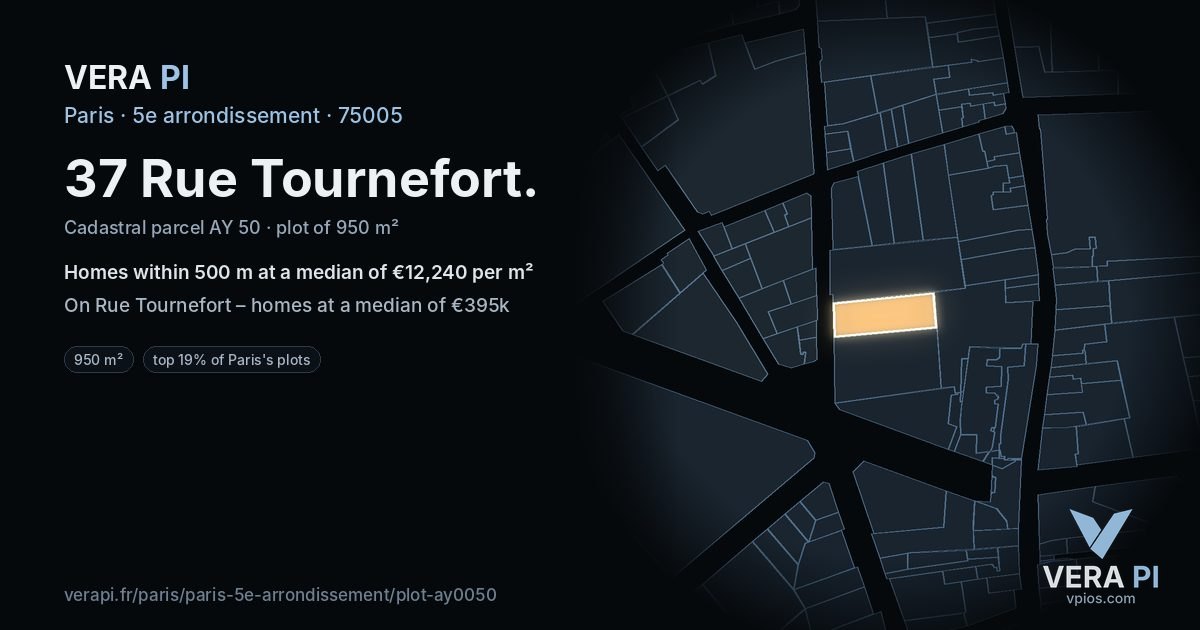 37 Rue Tournefort, 5e arrondissement at night – the plot lit, the parcels around coloured by the prices near them