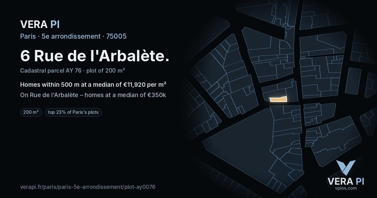 6 Rue de l'Arbalète, 5e arrondissement at night – the plot lit, the parcels around coloured by the prices near them