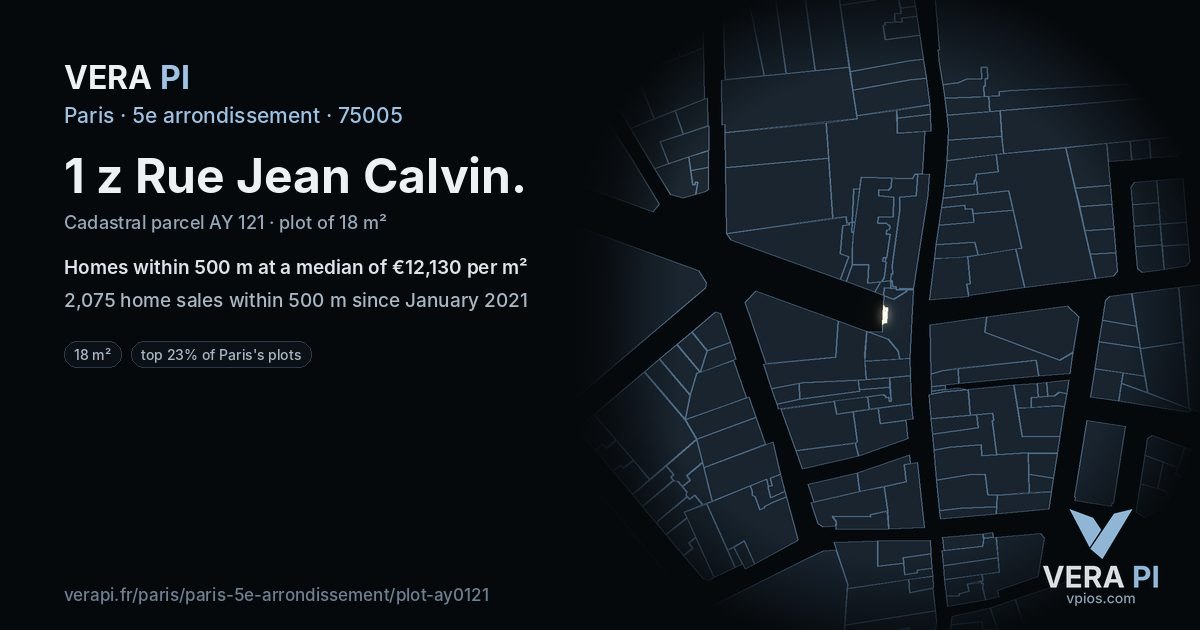 1 z Rue Jean Calvin, 5e arrondissement at night – the plot lit, the parcels around coloured by the prices near them