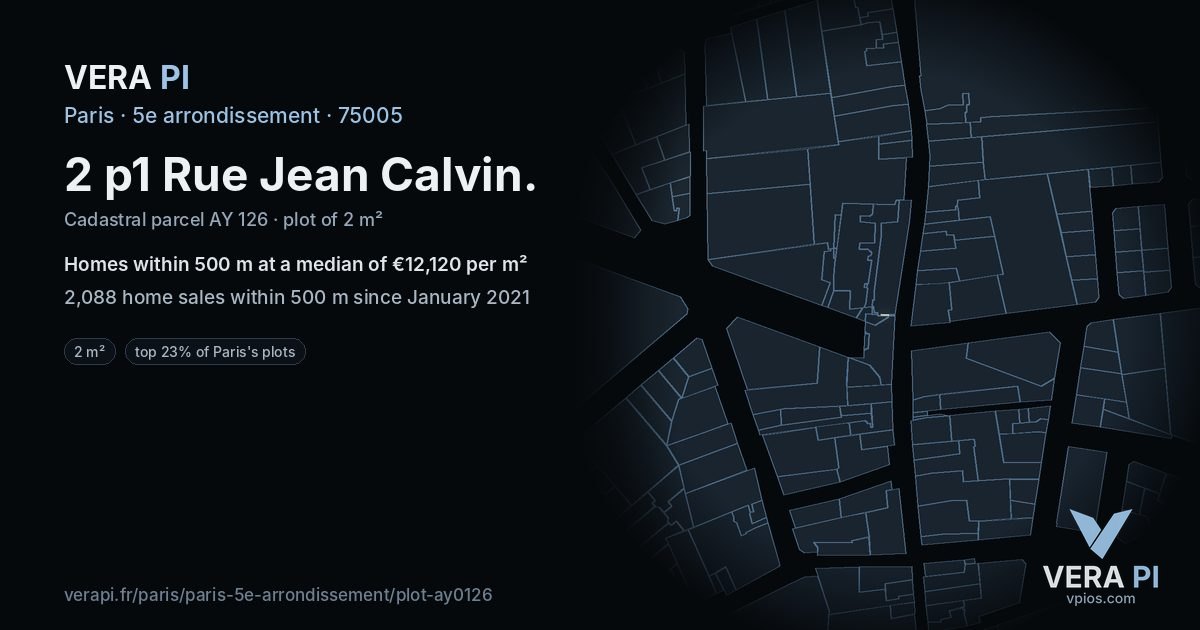 2 p1 Rue Jean Calvin, 5e arrondissement at night – the plot lit, the parcels around coloured by the prices near them