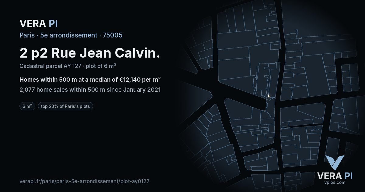 2 p2 Rue Jean Calvin, 5e arrondissement at night – the plot lit, the parcels around coloured by the prices near them