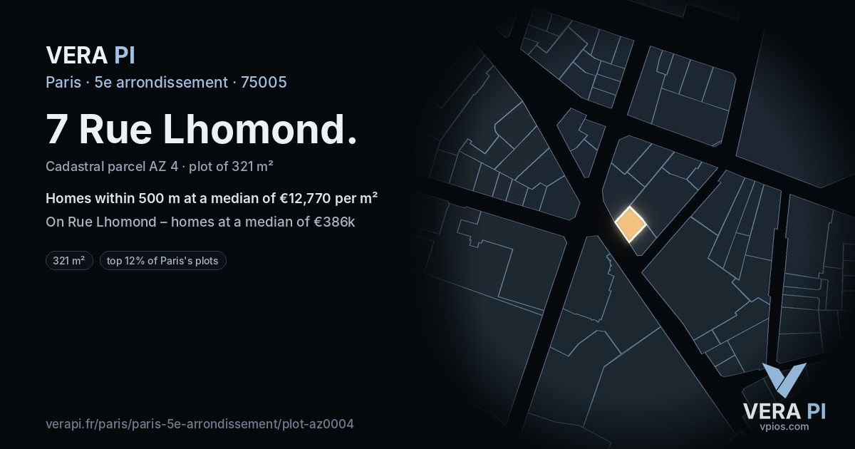 7 Rue Lhomond, 5e arrondissement at night – the plot lit, the parcels around coloured by the prices near them