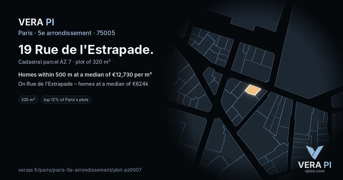 19 Rue de l'Estrapade, 5e arrondissement at night – the plot lit, the parcels around coloured by the prices near them