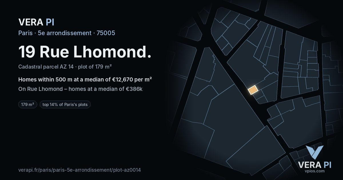 19 Rue Lhomond, 5e arrondissement at night – the plot lit, the parcels around coloured by the prices near them