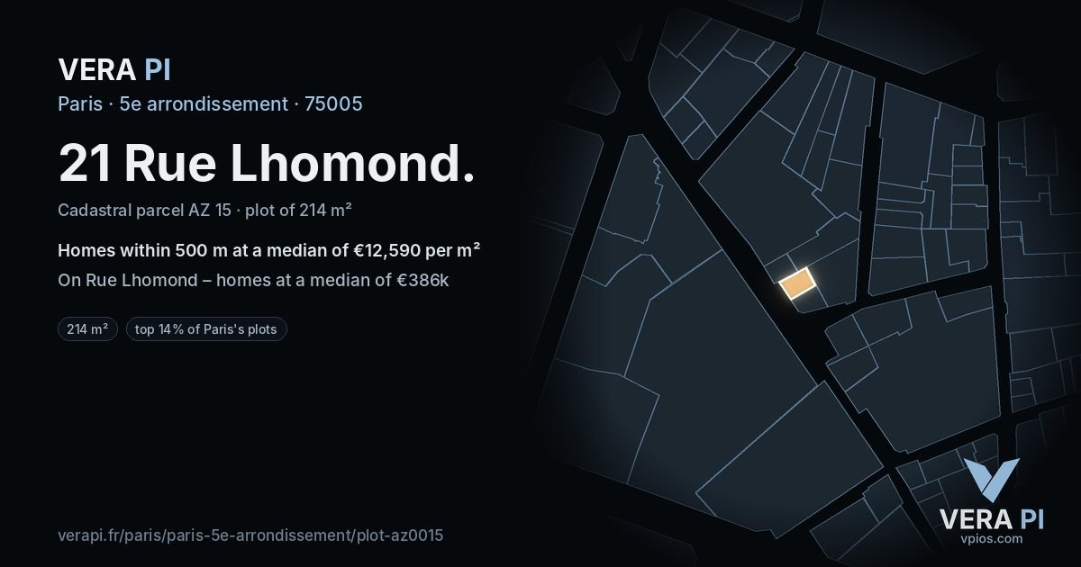 21 Rue Lhomond, 5e arrondissement at night – the plot lit, the parcels around coloured by the prices near them