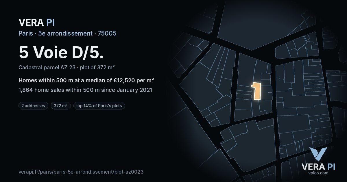 5 Voie D/5, 5e arrondissement at night – the plot lit, the parcels around coloured by the prices near them