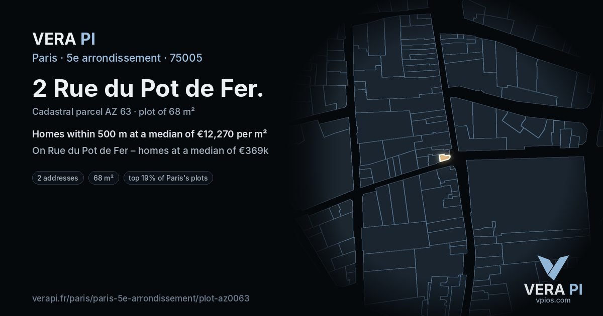 2 Rue du Pot de Fer, 5e arrondissement at night – the plot lit, the parcels around coloured by the prices near them