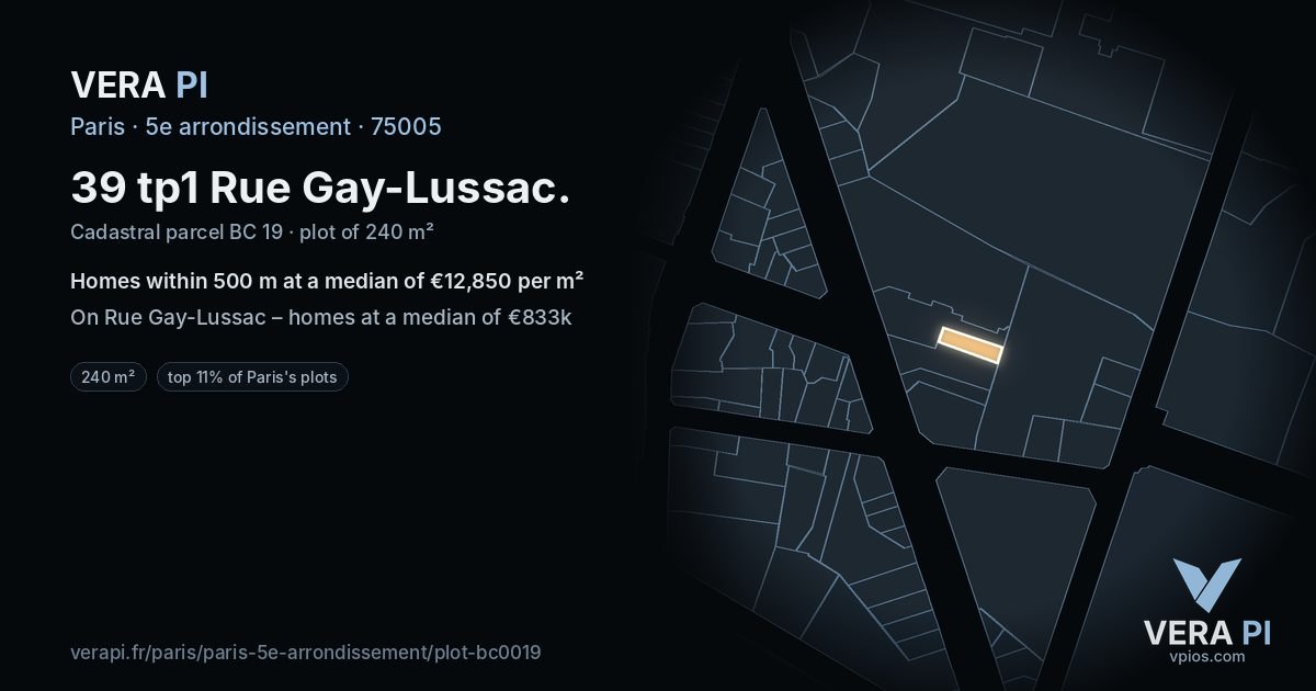 39 tp1 Rue Gay-Lussac, 5e arrondissement at night – the plot lit, the parcels around coloured by the prices near them
